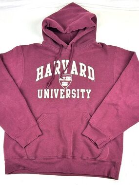 Harvard University Hoodie Sweatshirt Mens Medium Burgundy Fleece Hooded VTG USA